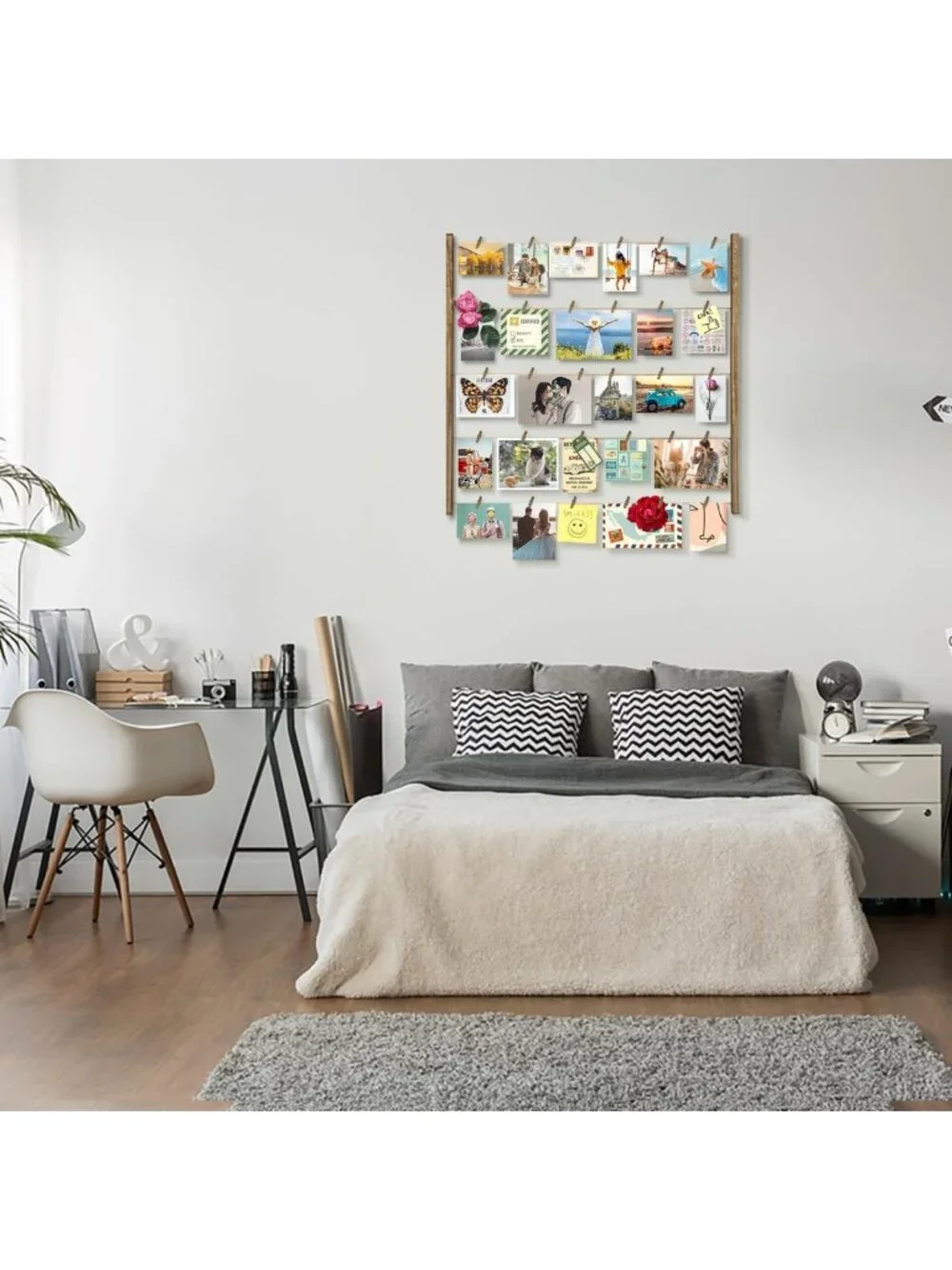 Collage Wall Decor with 30 Clips, 5 Adjustable Twines for Photos & Art Prints
